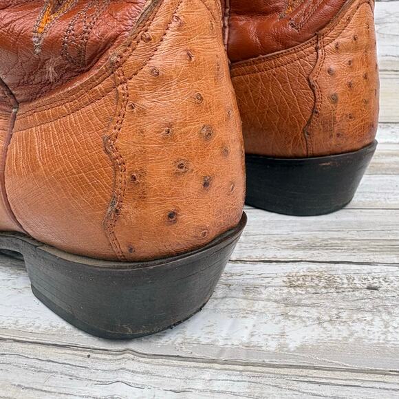 Dan Post Exotic Cowboy Boots Sz 12 D Brown Cognac Leather Quill Ostrich Western - Picture 7 of 17